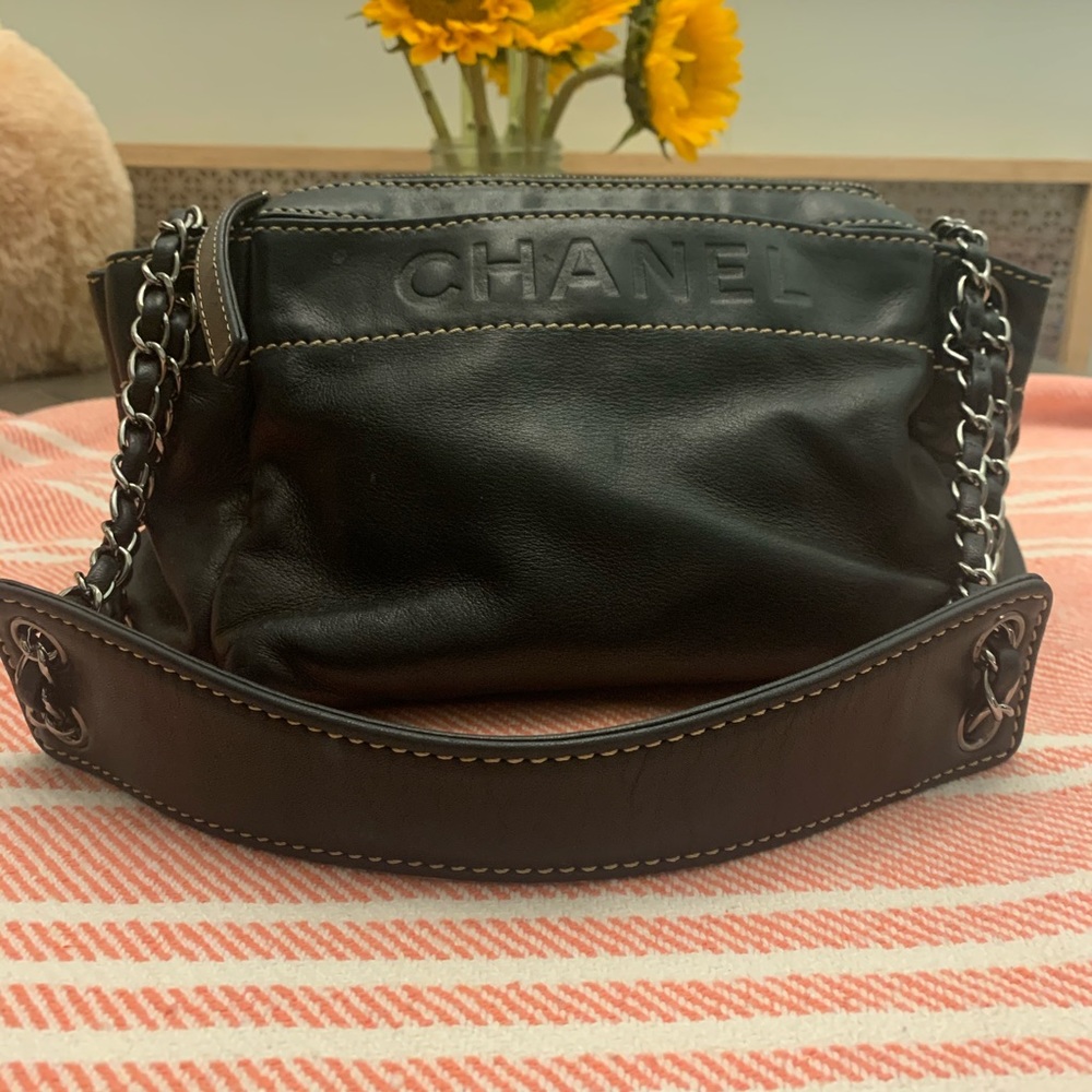 Chanel accordion LAX lamb skin shoulder handbag
